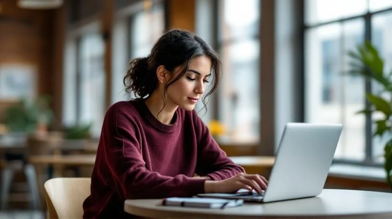 Frau mit Laptop in einem modernen Coworking Space in Oberhausen